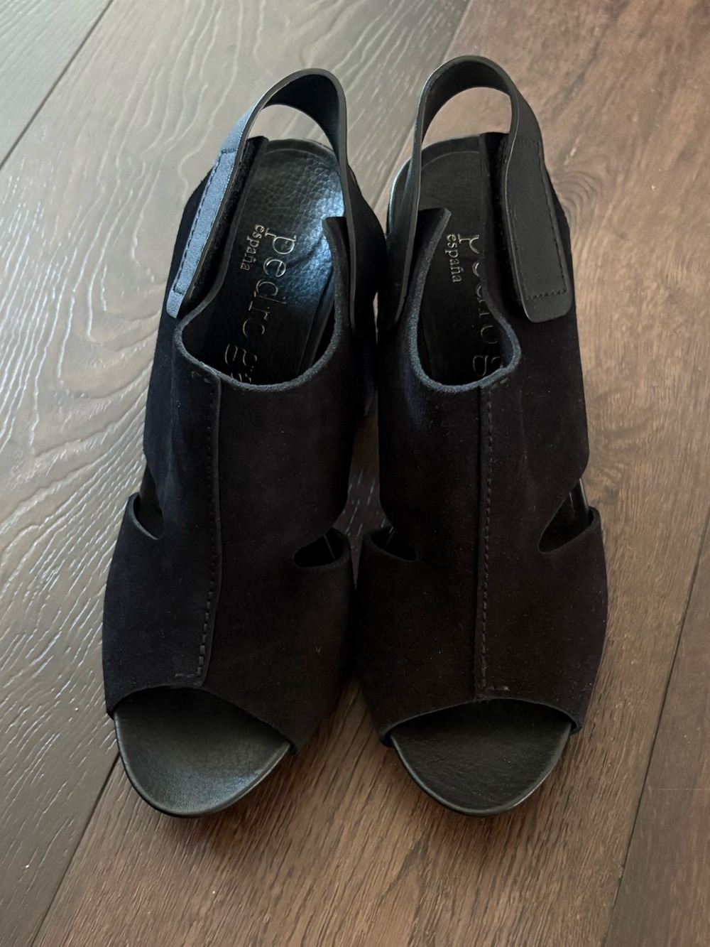 Black Suede Slingback Peep-Toe Heels by Pedro Garcia - Women size 38